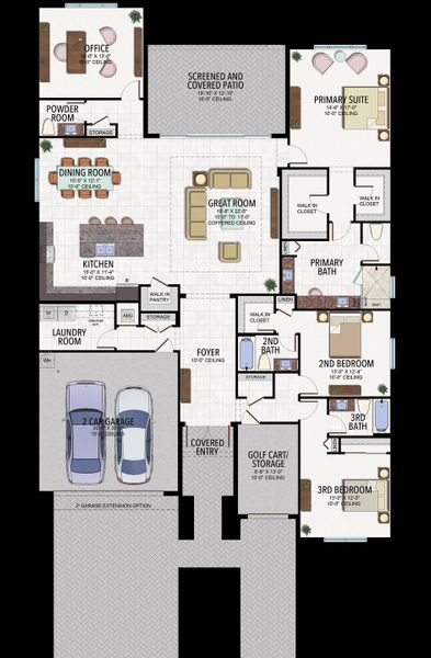 2D floor plan layout for the Belize by GL Homes in Valencia Harbor (55+), Fort Myers, FL (Image 5).