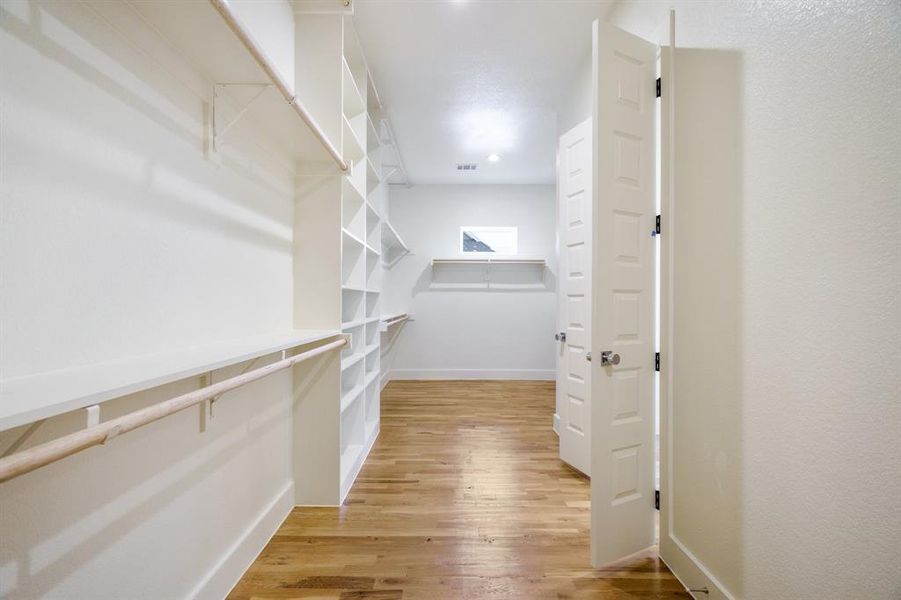 Walk in closet featuring light hardwood / wood-style flooring