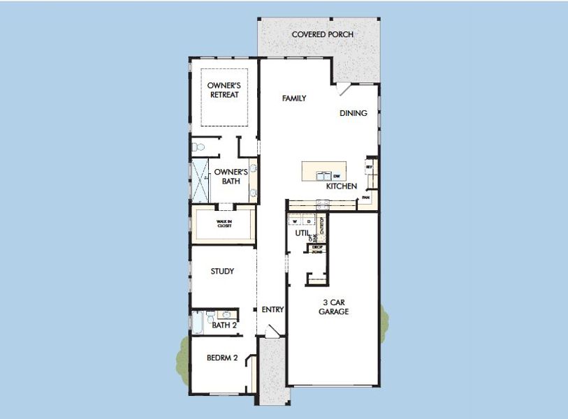 2D floor plan layout for the The Ancrum by David Weekley Homes in Kissing Tree – Spruce Series, San Marcos, TX (Image 3). 2D floor plan layout for the The Ancrum by David Weekley Homes in Kissing Tree – Spruce Series, San Marcos, TX (Image 3).