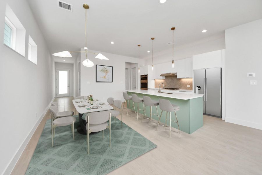 Virtually staged kitchen / dining
