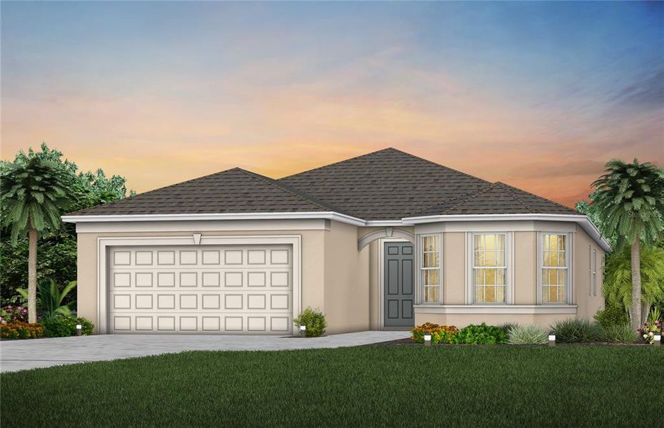 Florida Mediterranean Exterior Design. Artistic rendering for this new construction home. Pictures are for illustrative purposes only. Elevations, colors and options may vary.