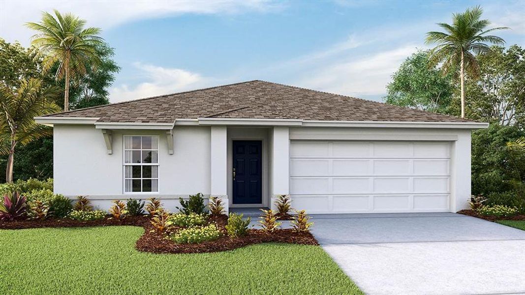 Front exterior of a new home in Sunset Hills, Summerfield, FL, highlighting curb appeal (Image 1).