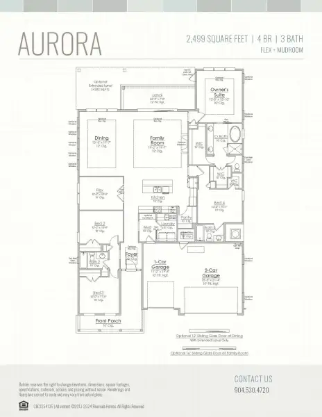 2D floor plan layout for the Aurora by Riverside Homes in Sagebrush at EverRange, Jacksonville, FL (Image 5).