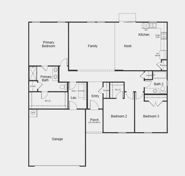 2D floor plan layout for the Plan 1773 by KB Home in Elyse Meadows, Lillington, NC (Image 4).