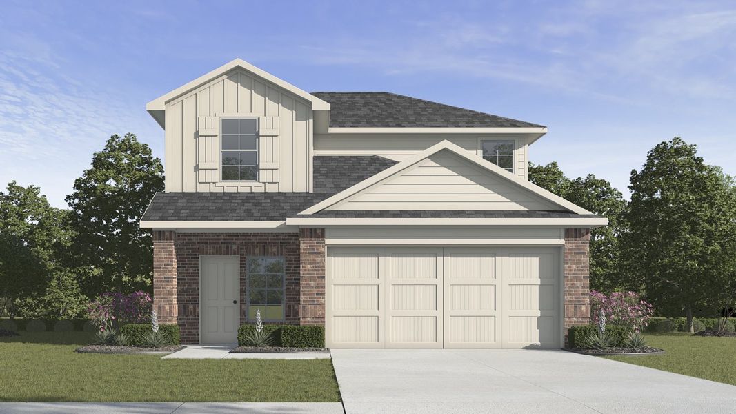 Representative exterior photo of a completed home built from the Jasmine by D.R. Horton in Wildcat Ranch, Crandall, TX (Image 2). Representative exterior photo of a completed home built from the Jasmine by D.R. Horton in Wildcat Ranch, Crandall, TX (Image 2).