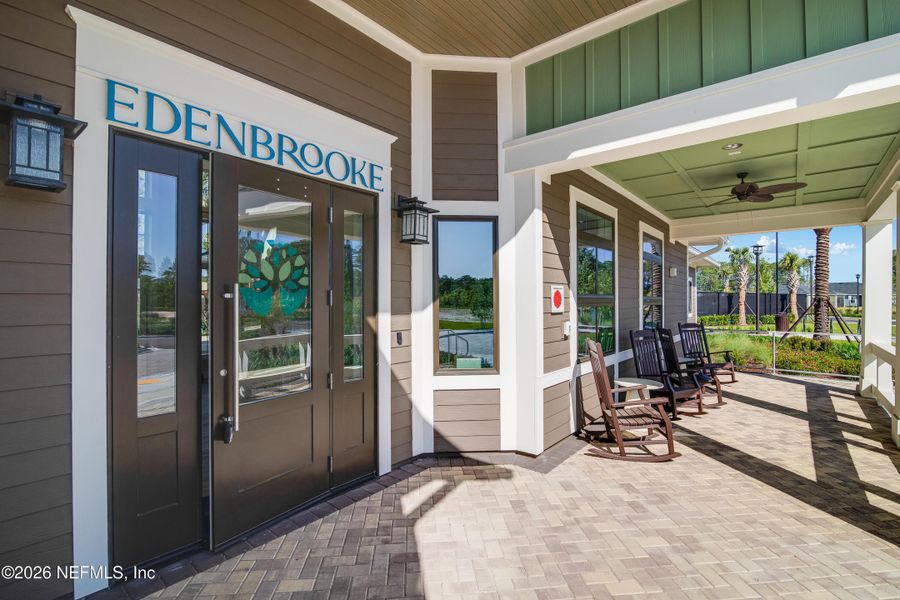 Exterior details and patio area of a home in Edenbrooke at Hyland Trail | 55+, Green Cove Springs (Image 2).