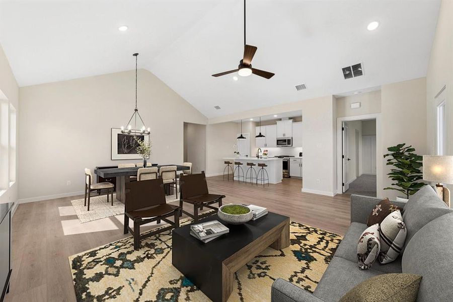 Furnished interior view inside a new home in Aspire at Noble Ridge, Howe (Image 18). Furnished interior view inside a new home in Aspire at Noble Ridge, Howe (Image 18).