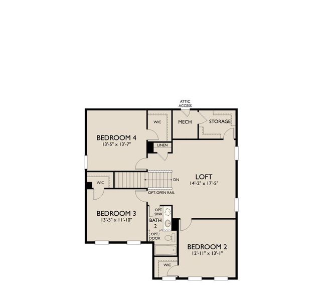 2D floor plan layout for the Zion by Ashton Woods in Blue Heron Retreat, Little River, SC (Image 4).