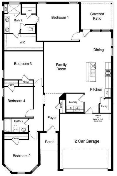 2D floor plan layout of this home in Homestead at Parks Bell Ranch, Odessa, TX (Image 4).