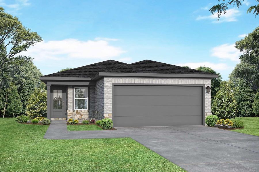 Front exterior of a new home in Caney Creek Place, Conroe, TX, highlighting curb appeal (Image 1). Front exterior of a new home in Caney Creek Place, Conroe, TX, highlighting curb appeal (Image 1).