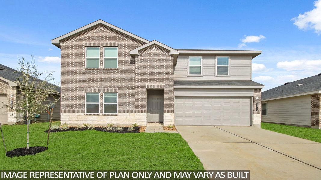 Representative exterior photo of a completed home built from the Perry by D.R. Horton in Grand Pines, Magnolia, TX (Image 1). Representative exterior photo of a completed home built from the Perry by D.R. Horton in Grand Pines, Magnolia, TX (Image 1).