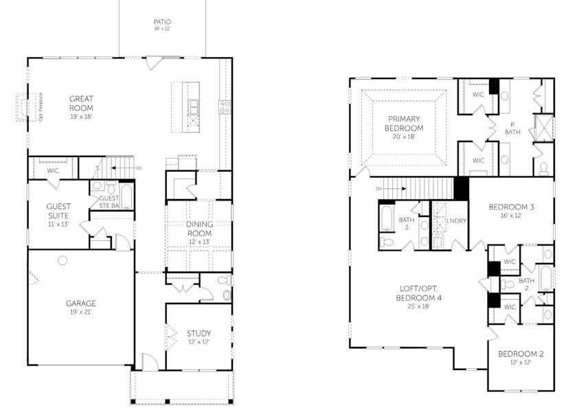 2D floor plan layout for the Crestwood - Palmetto Series by Dream Finders Homes in The Settlement, Simpsonville, SC (Image 3).