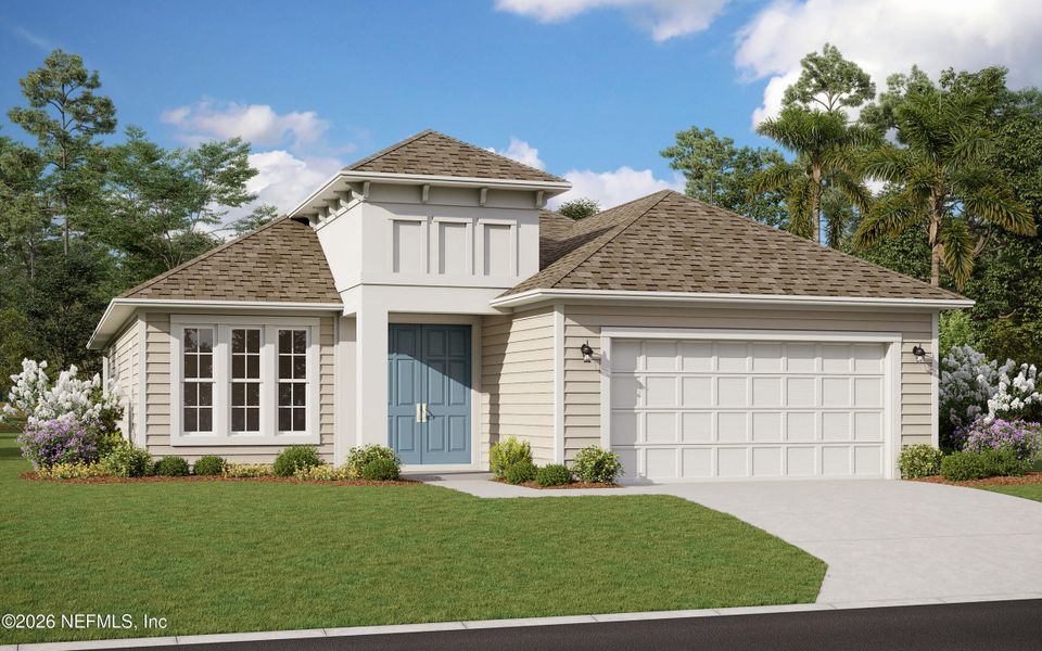 Front exterior of a new home in Hyland Trail, Green Cove Springs, FL, highlighting curb appeal (Image 1). Front exterior of a new home in Hyland Trail, Green Cove Springs, FL, highlighting curb appeal (Image 1).