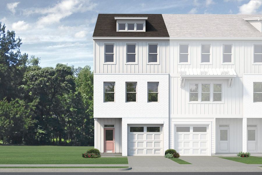 Front exterior of a new home in Anchors Bend Townes, Wilmington, NC, highlighting curb appeal (Image 24). Front exterior of a new home in Anchors Bend Townes, Wilmington, NC, highlighting curb appeal (Image 24).