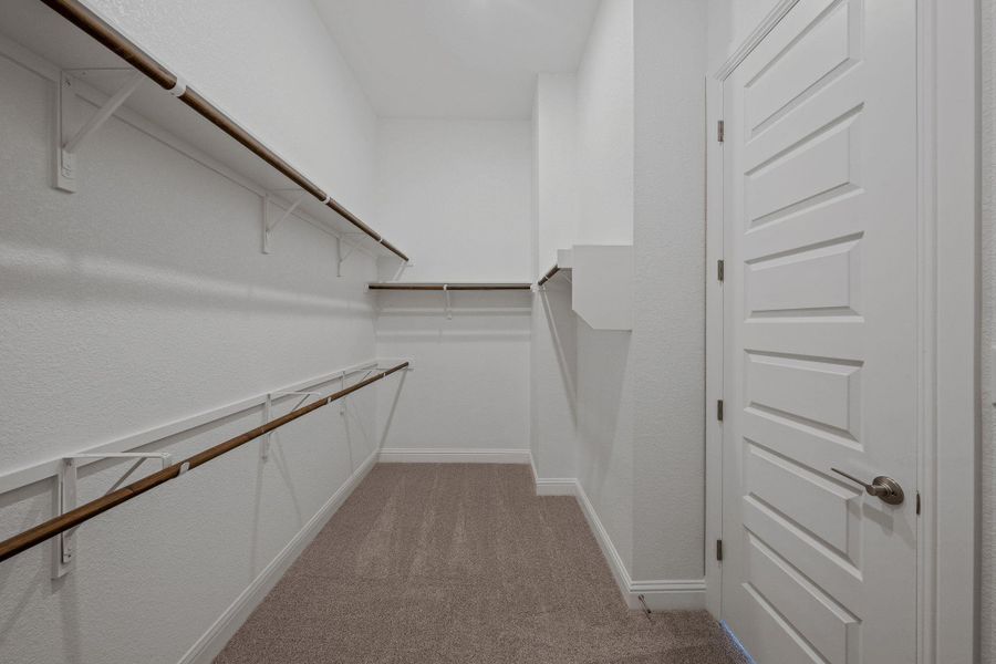 Spacious closet with light colored carpet