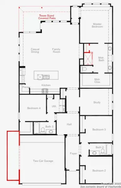 2D floor plan layout of this home in Megan's Landing, Castroville, TX (Image 2).