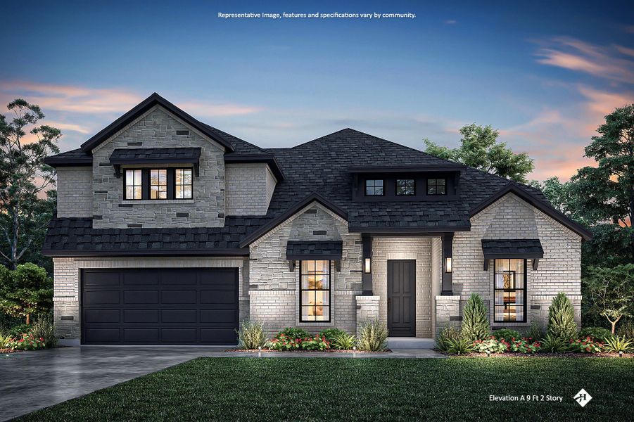 Front exterior of a new home in Redden Farms - Phase 1, Midlothian, TX, highlighting curb appeal (Image 9). Front exterior of a new home in Redden Farms - Phase 1, Midlothian, TX, highlighting curb appeal (Image 9).