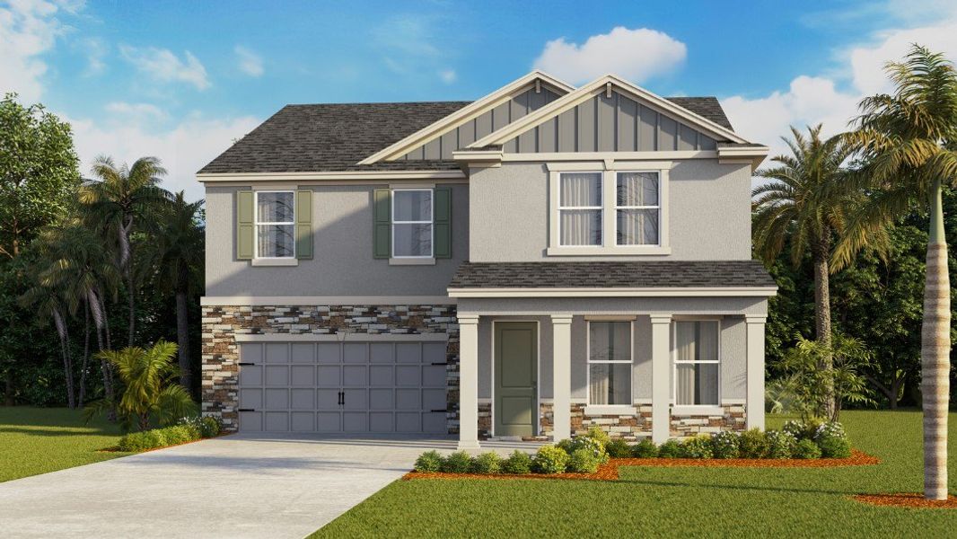 Representative exterior photo of a completed home built from the Sea Cliff by D.R. Horton in Hammock at Two Rivers, Zephyrhills, FL (Image 2).