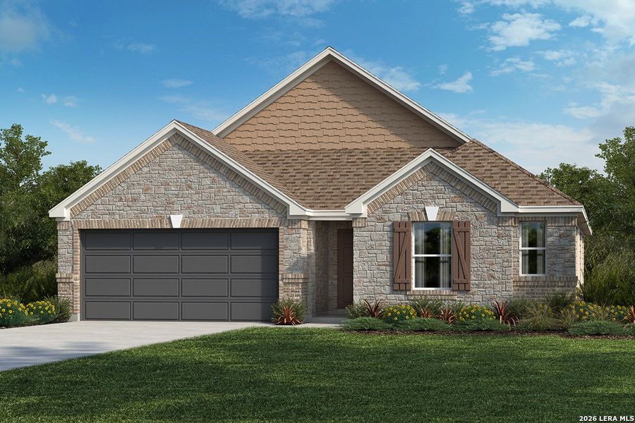 Front exterior of a new home in The Granary - Heritage Collection, San Antonio, TX, highlighting curb appeal (Image 1). Front exterior of a new home in The Granary - Heritage Collection, San Antonio, TX, highlighting curb appeal (Image 1).