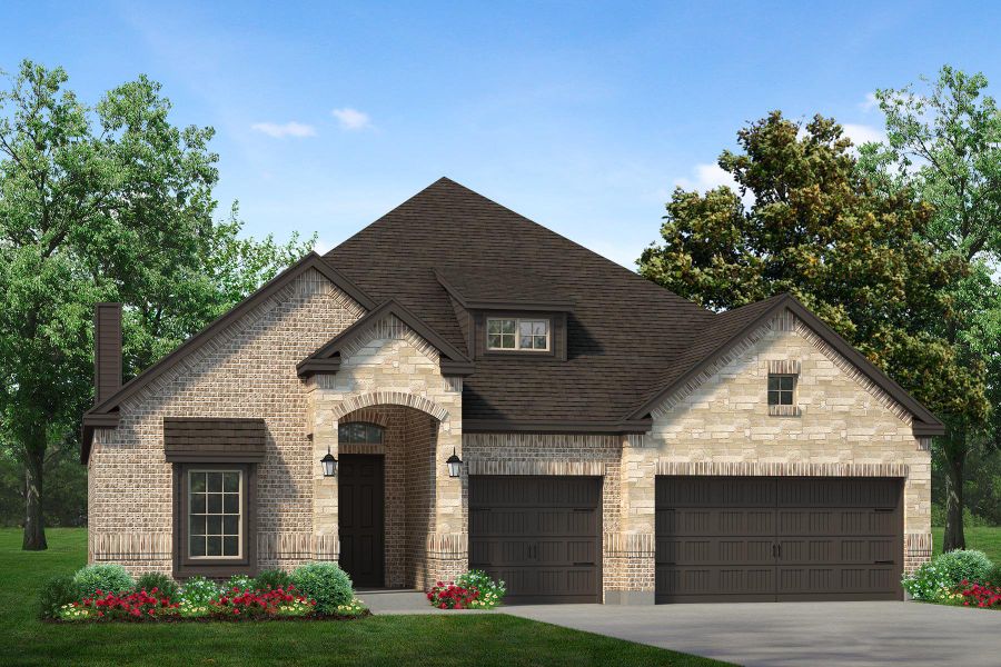 Representative exterior photo of a completed home built from the Cedarwood II by Sandlin Homes in Timberbrook, Justin, TX (Image 2).