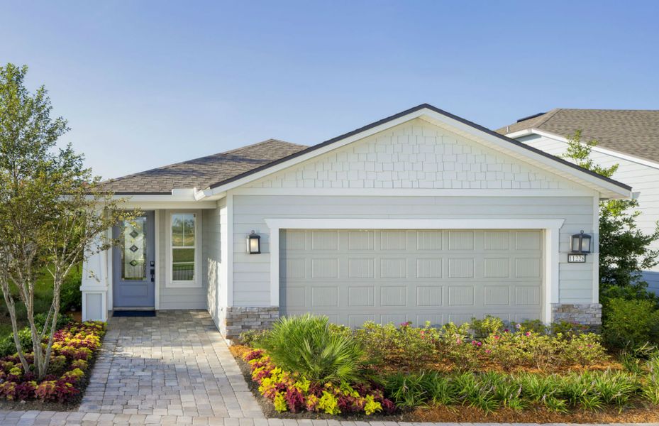 Representative exterior photo of a completed home built from the Hallmark by Del Webb in Del Webb Wildlight, Wildlight, FL (Image 20).