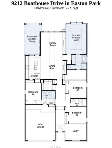2D floor plan layout of this home in Easton Park, Austin, TX (Image 3).