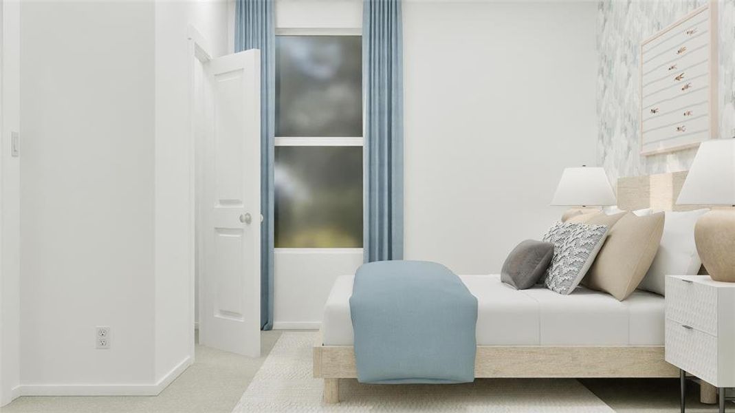 Carpeted bedroom with baseboards Carpeted bedroom with baseboards