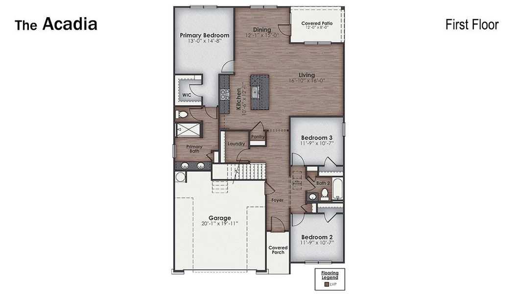 2D floor plan layout for the Acadia by D.R. Horton in The Grove at Blake Farm, Wilmington, NC (Image 4).