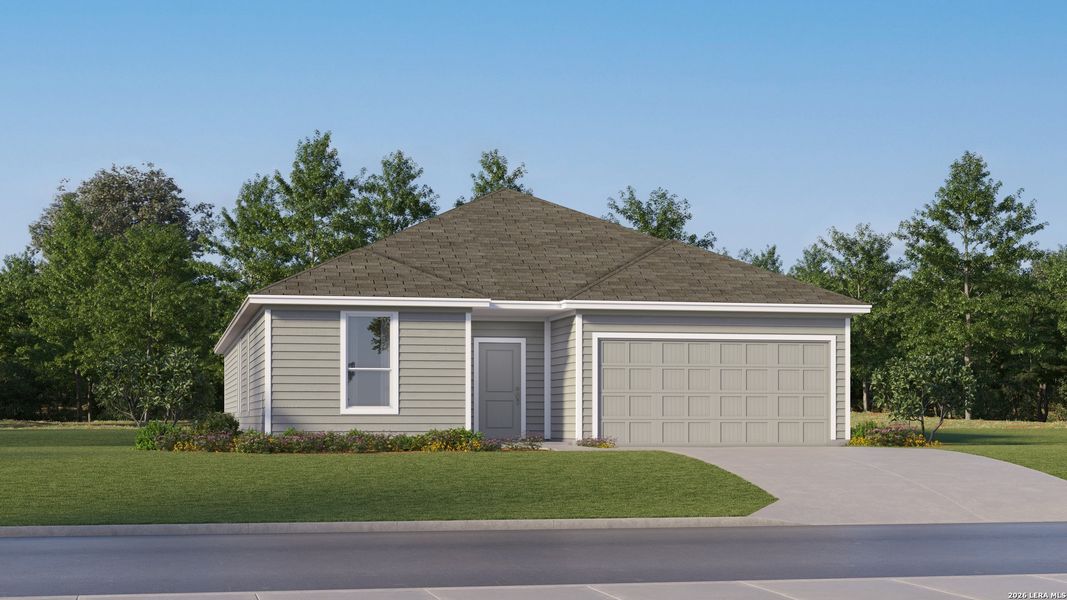Front exterior of a new home in Voss Farms, New Braunfels, TX, highlighting curb appeal (Image 20).