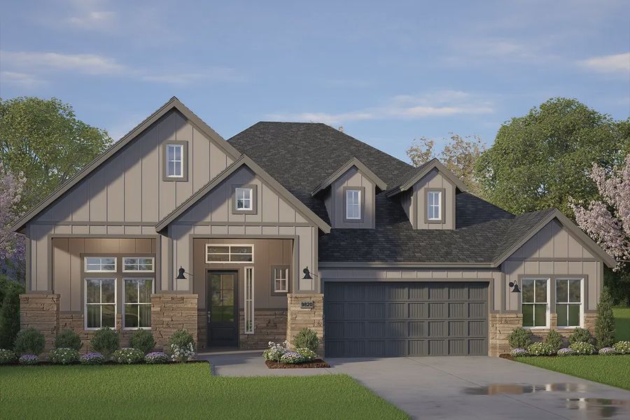 Representative exterior photo of a completed home built from the Darien by Chesmar Homes in Riceland 60',65',70', Mont Belvieu, TX (Image 4). Representative exterior photo of a completed home built from the Darien by Chesmar Homes in Riceland 60',65',70', Mont Belvieu, TX (Image 4).