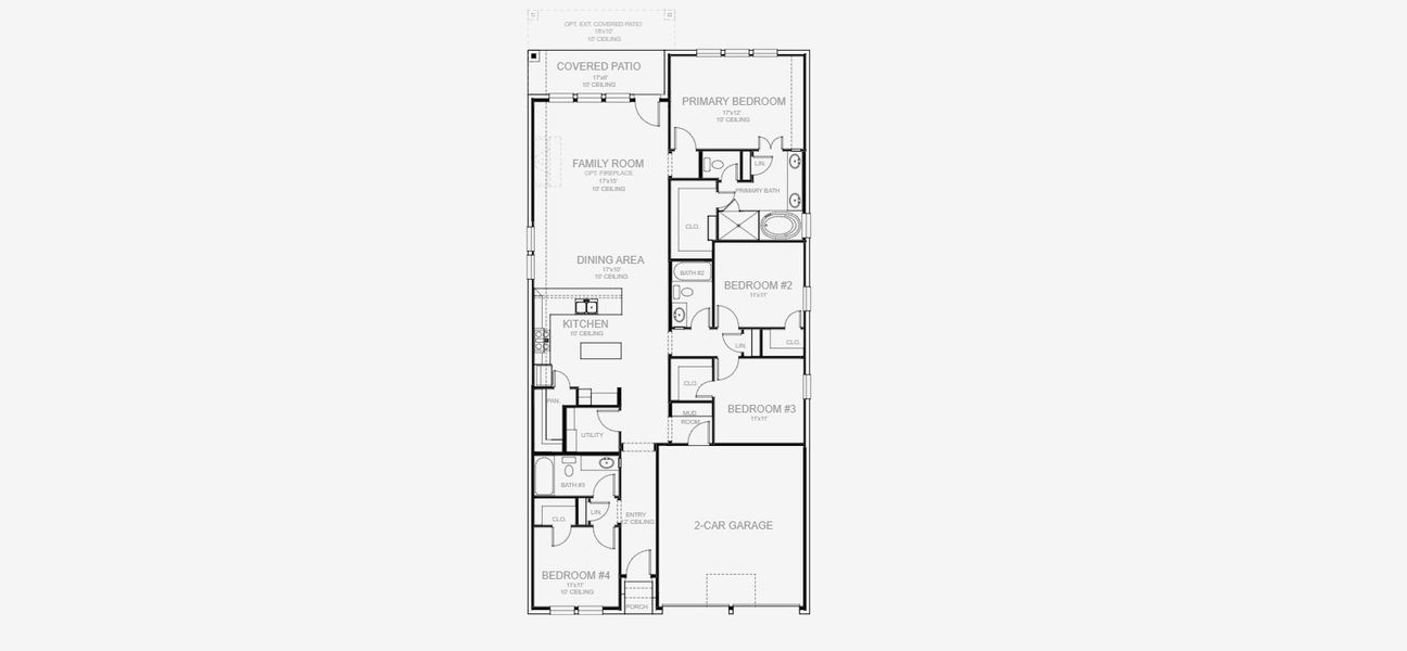 2D floor plan layout for the 1942W by Perry Homes in Lakes of Cane Island, Katy, TX (Image 4).