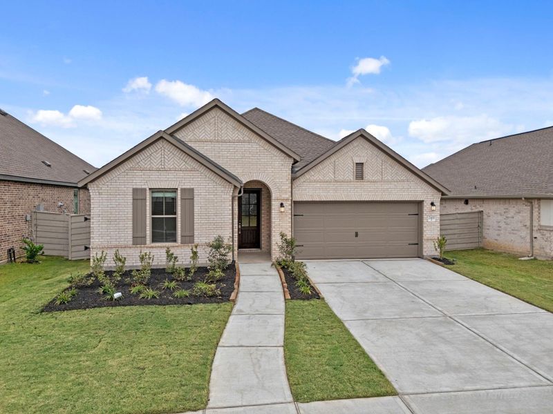 Front exterior of a new home in Pomona 50' & 55', Manvel, TX, highlighting curb appeal (Image 20).