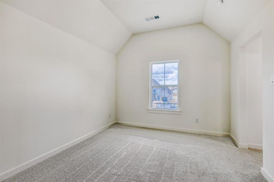 Bonus room featuring light colored carpet and baseboards