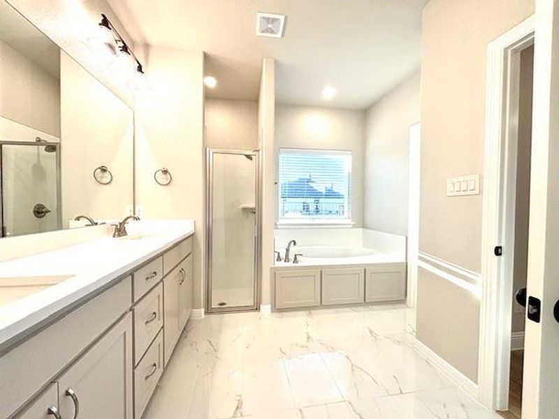 Bathroom with plus walk in shower and vanity