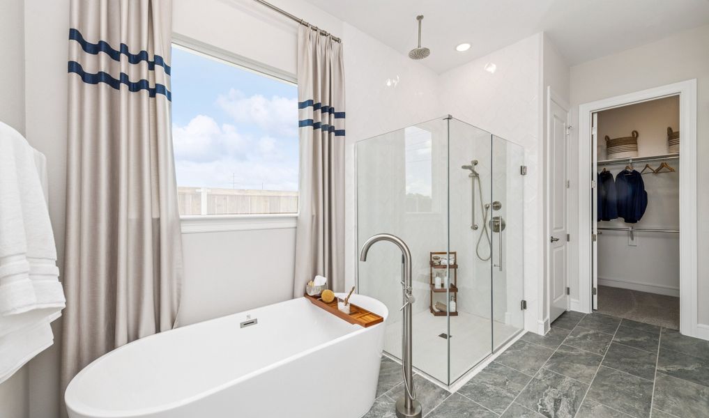 Primary bath with optional freestanding tub & glass shower enclosure