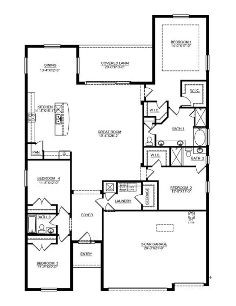 2D floor plan layout for the Hawthorne by D.R. Horton in Archer at Two Rivers, Zephyrhills, FL (Image 4).