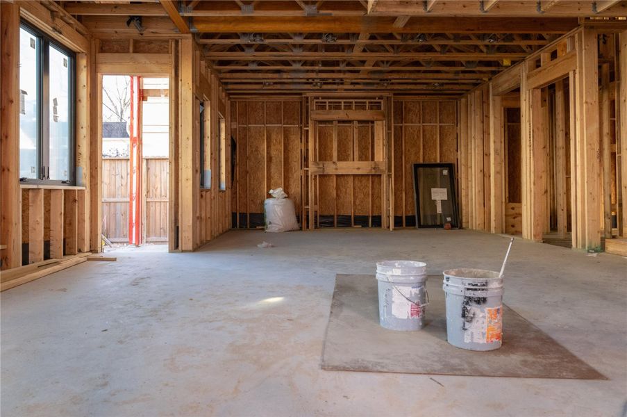 Entry view of the Living and Dining Rooms of Units A & D.