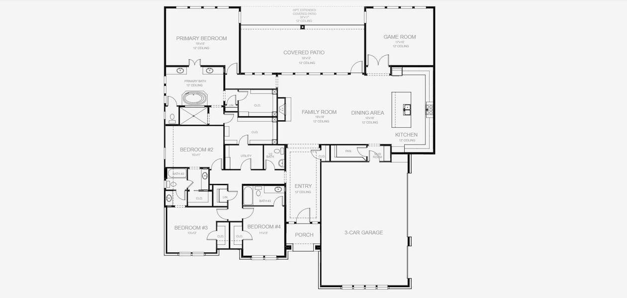 2D floor plan layout for the 3068A by Perry Homes in Johnson Ranch Half Acre, Bulverde, TX (Image 3). 2D floor plan layout for the 3068A by Perry Homes in Johnson Ranch Half Acre, Bulverde, TX (Image 3).