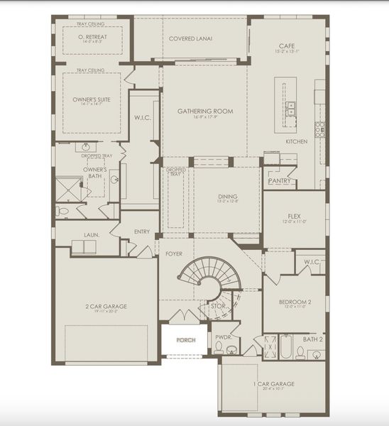2D floor plan layout for the Sanibel by Pulte Homes in The Landings at Saint Johns, St. Johns, FL (Image 3).