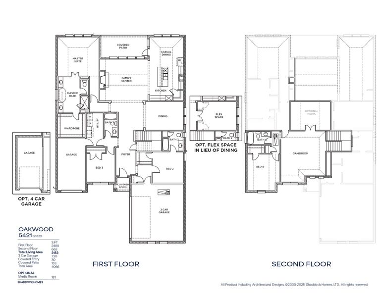 2D floor plan layout for the Oakwood - SH 5421 by Shaddock Homes in The Homestead - 72', Rockwall, TX (Image 3). 2D floor plan layout for the Oakwood - SH 5421 by Shaddock Homes in The Homestead - 72', Rockwall, TX (Image 3).