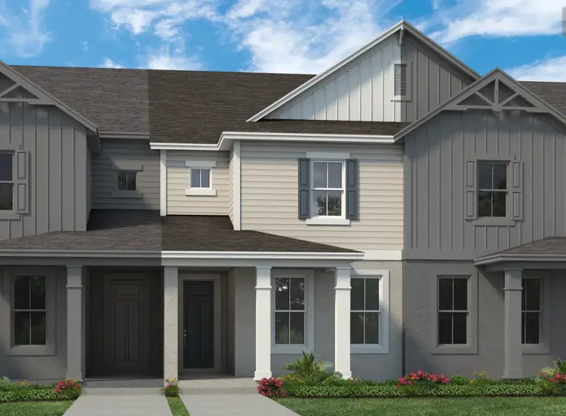 Representative exterior photo of a completed home built from the Whitney by Rockwell Homes in Harvest at Ovation - Townhomes, Winter Garden, FL (Image 20).