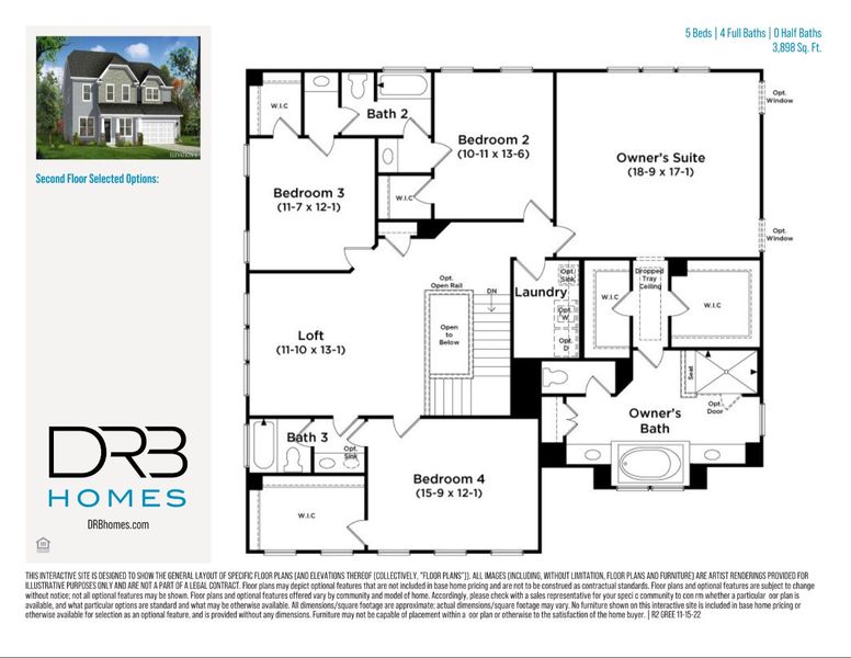 2D floor plan layout of this home in Kayfield at Midway, Anderson, SC (Image 4).