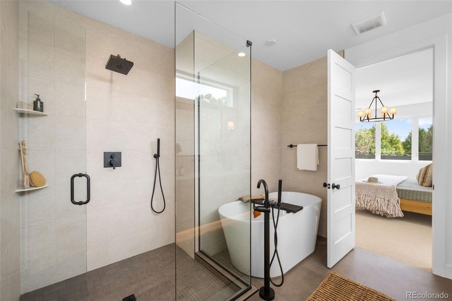 Large soaker tub and walk-in glass shower