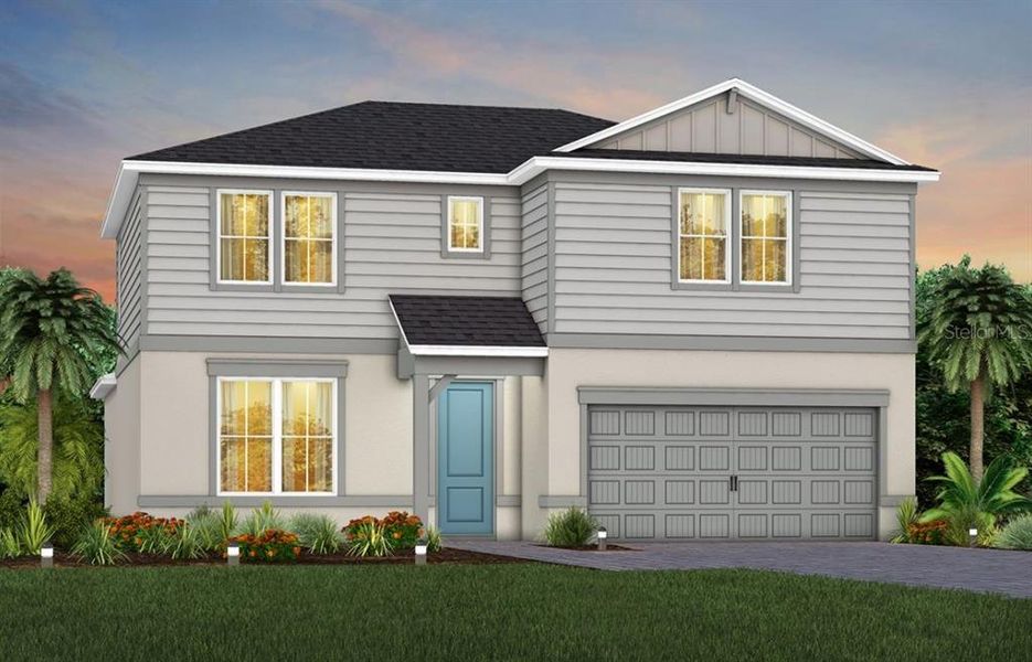 Front exterior of a new home in Sunrise Estates, West Melbourne, FL, highlighting curb appeal (Image 1). Front exterior of a new home in Sunrise Estates, West Melbourne, FL, highlighting curb appeal (Image 1).