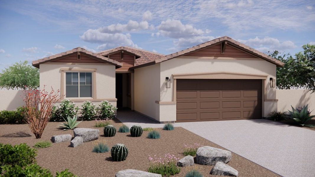 Representative exterior photo of a completed home built from the 1889 by Homes by Towne in Windrose V, Waddell, AZ (Image 4).