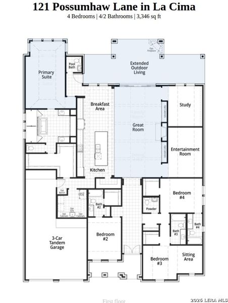 2D floor plan layout of this home in La Cima, San Marcos, TX (Image 2).