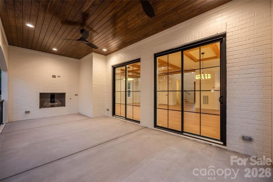 Rear patio at twilight.