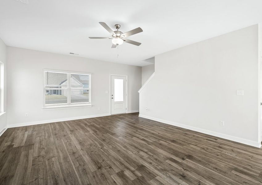 The living room is spacious and perfect for hosting