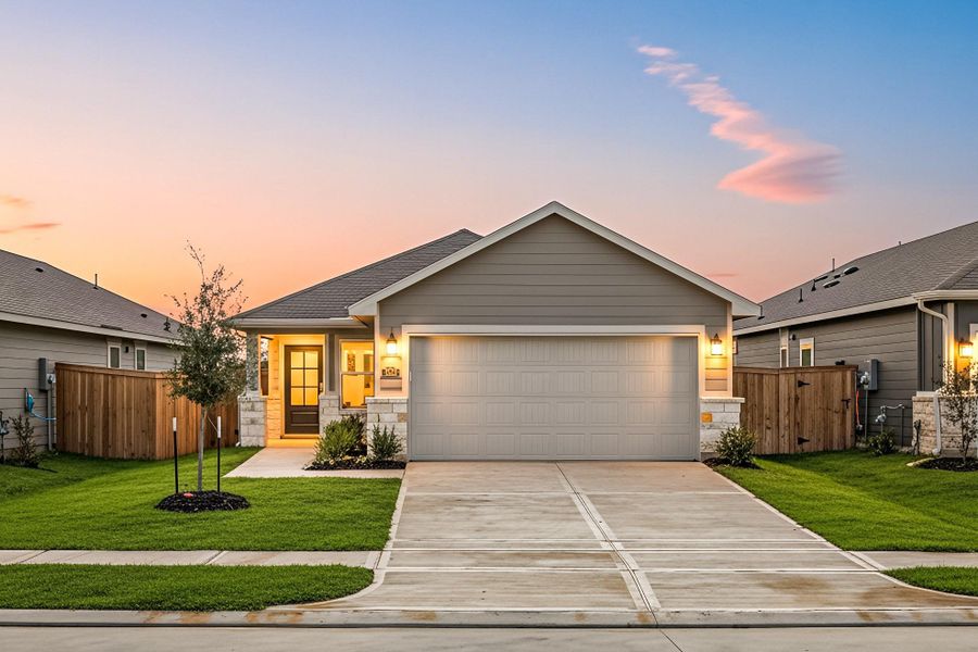 Welcome home to 2615 Cactus Ranch, located in the beautiful Sundance Cove community! This stunning Meritage Cascade floor plan features 3 bedrooms, 2 full baths, and a 2-car garage. Step inside to discover elegant finishes throughout, including quartz countertops, luxury vinyl plank flooring, and a spa-like primary suite with dual sinks and a spacious walk-in closet. The open-concept layout offers a seamless flow between the kitchen, dining, and living areas, perfect for entertaining or relaxing in style.