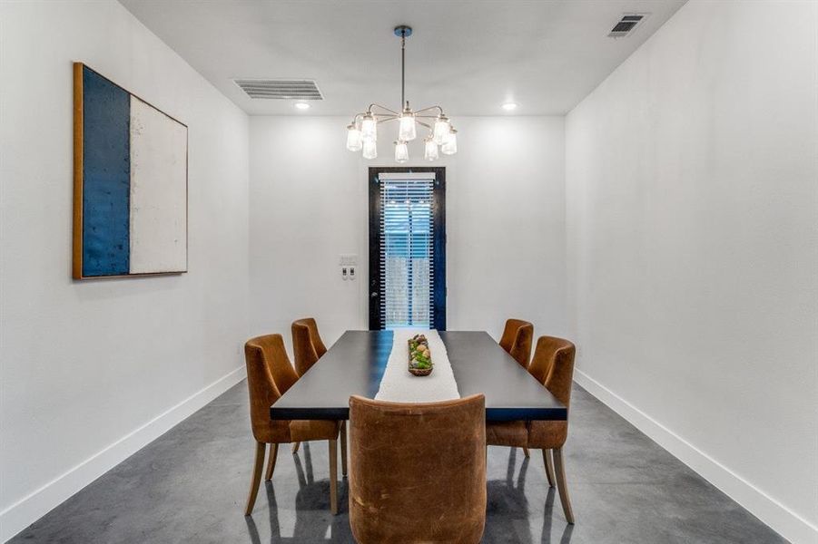 Dining room featuring an inviting chandelier